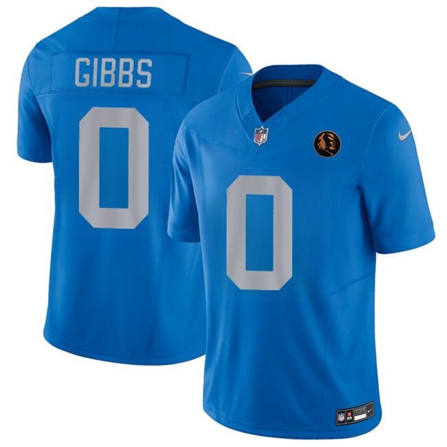 Men's Blue Detroit Lions #0 Jahmyr Gibbs 2025 F.U.S.E.With John Madden Patch Vapor Limited Stitched Jersey